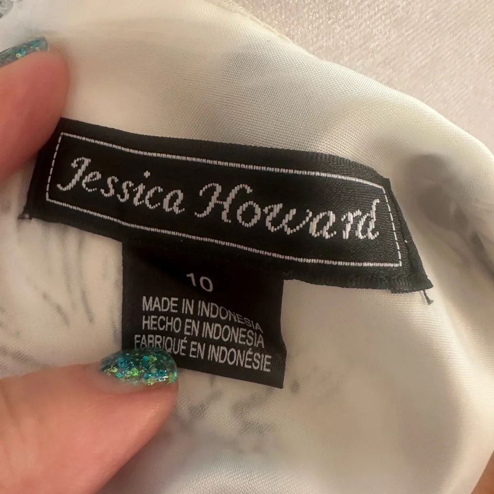 Jessica Howard White and Black Floral Sleeveless Midi Dress